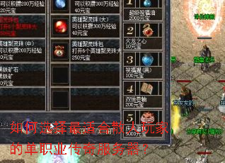 如何选择最适合散人玩家的单职业传奇服务器? 如何选择最适合散人玩家的单职业传奇服务器?