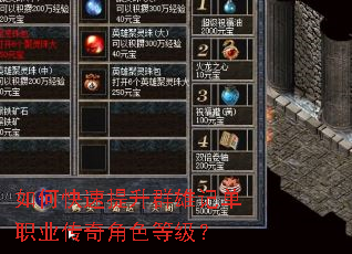 如何快速提升群雄记单职业传奇角色等级? 如何快速提升群雄记单职业传奇角色等级?